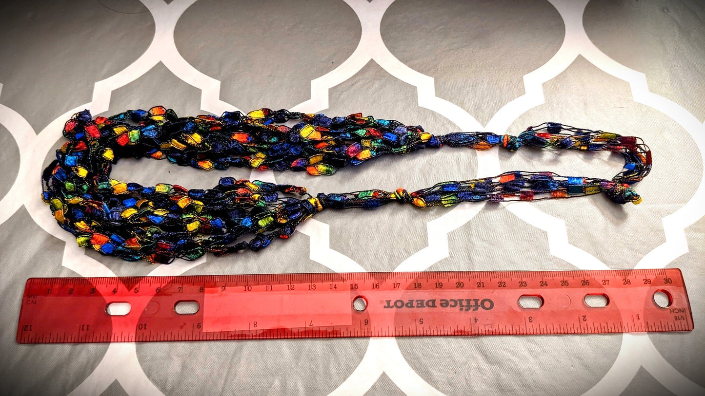 25-Inch-Long Multicolored Silk Yarn Chain Pullover Necklace