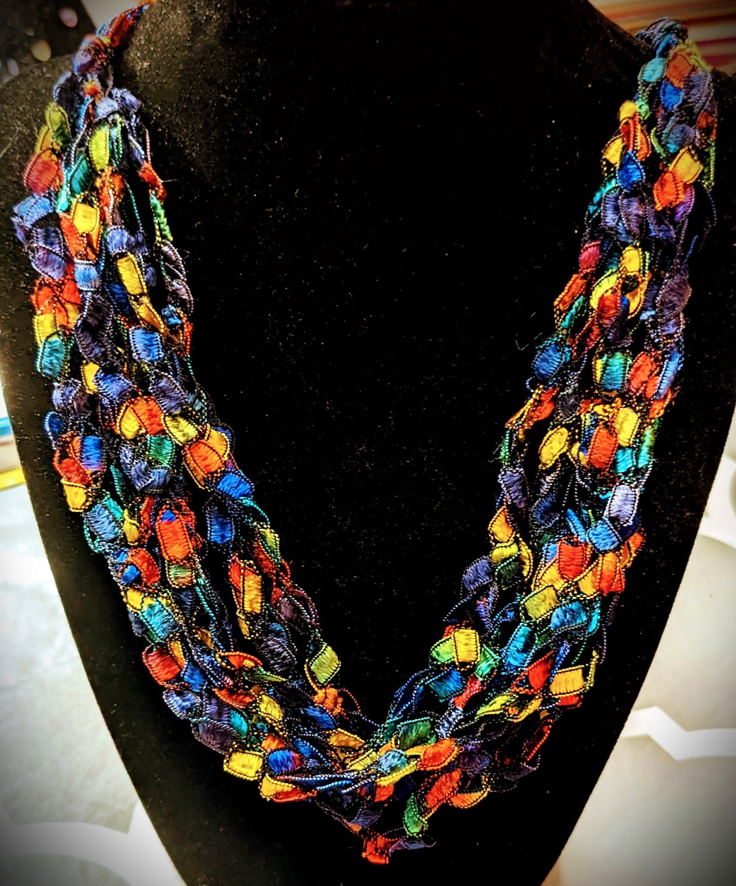 25-Inch-Long Multicolored Silk Yarn Chain Pullover Necklace