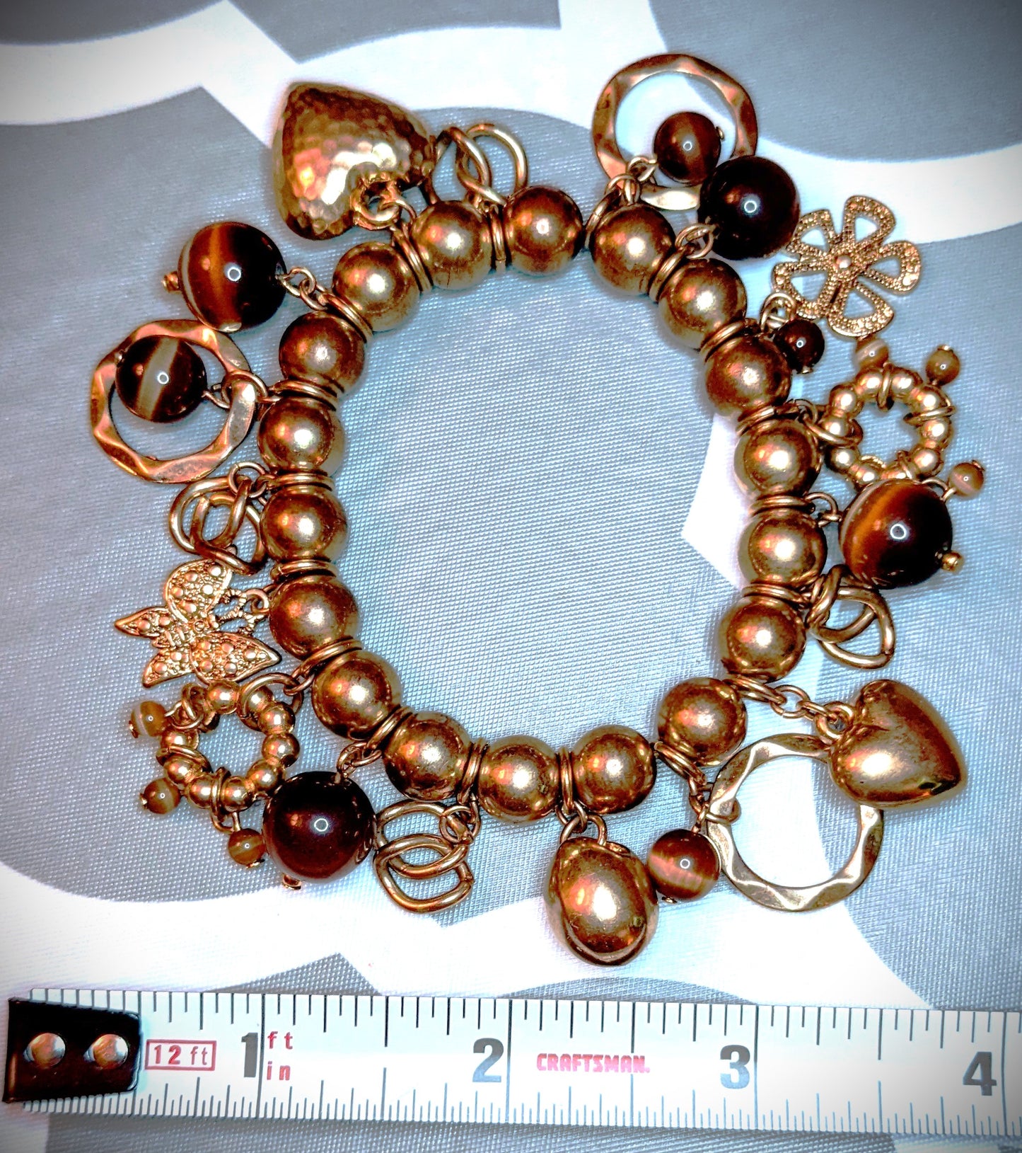 Vintage Gold Tone Beaded Stretch Charm Bracelet