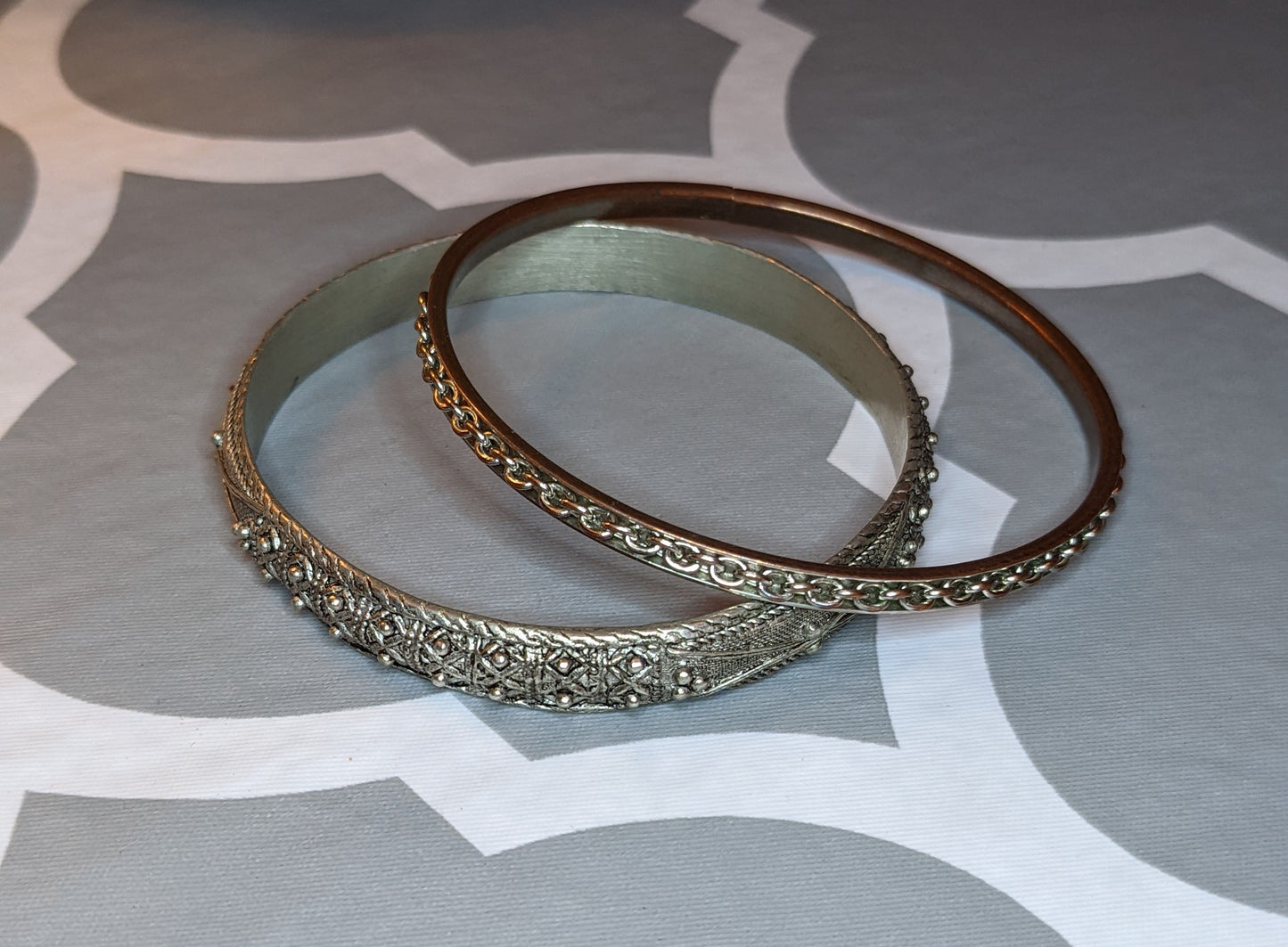 Set of Two Textured Silver Tone Bangle Bracelets