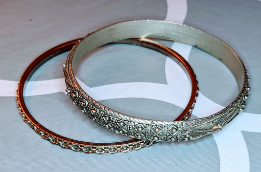 Set of Two Textured Silver Tone Bangle Bracelets