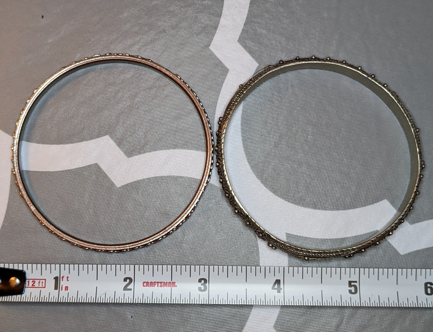 Set of Two Textured Silver Tone Bangle Bracelets