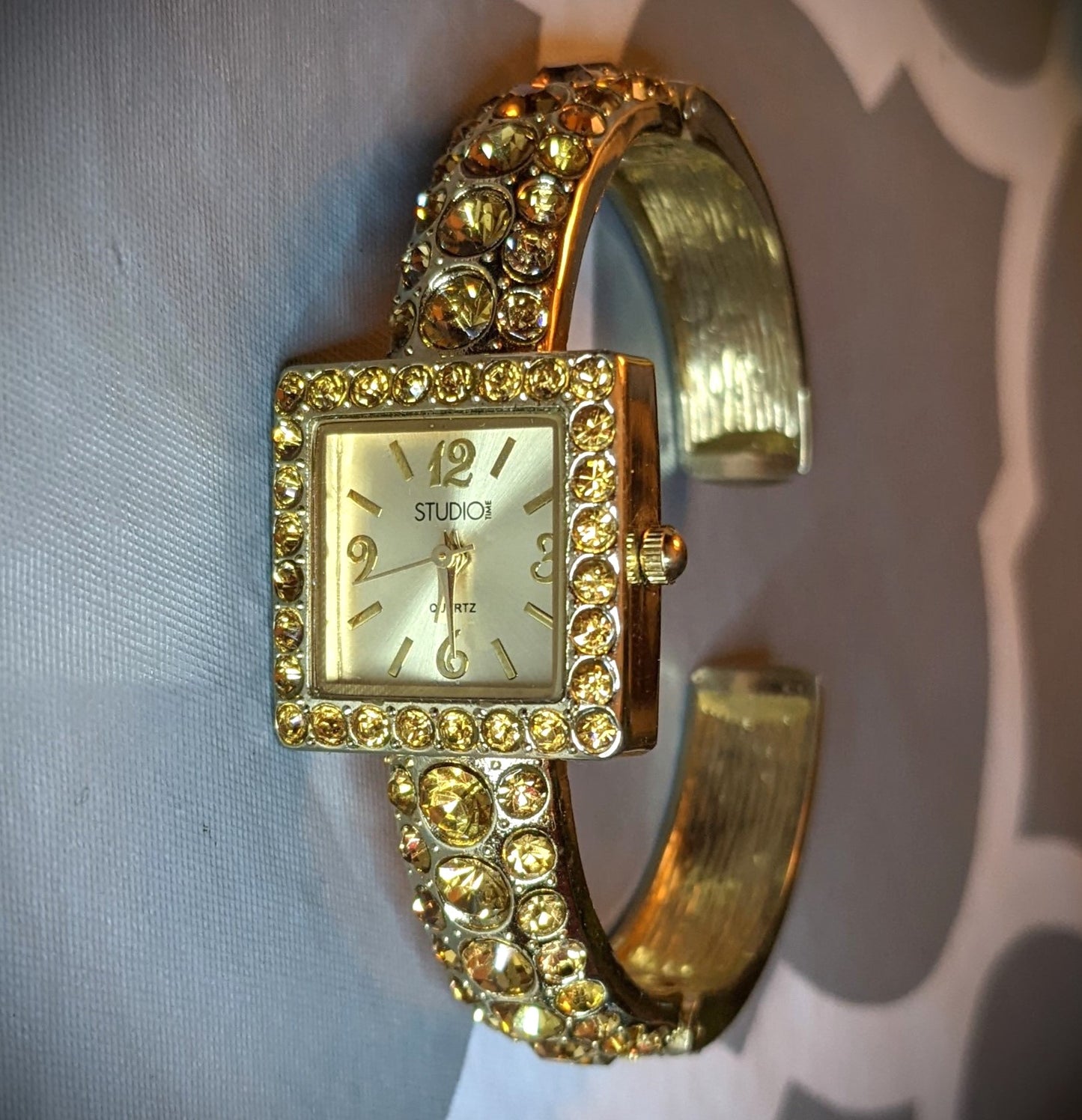 Studio Time Gold Tone Crystal Women's Cuff Watch