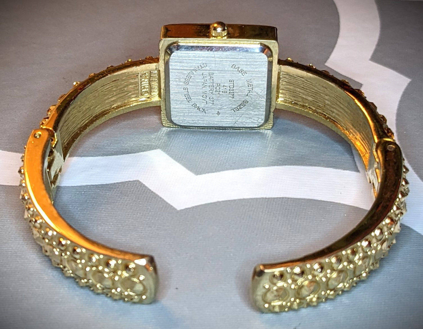 Studio Time Gold Tone Crystal Women's Cuff Watch