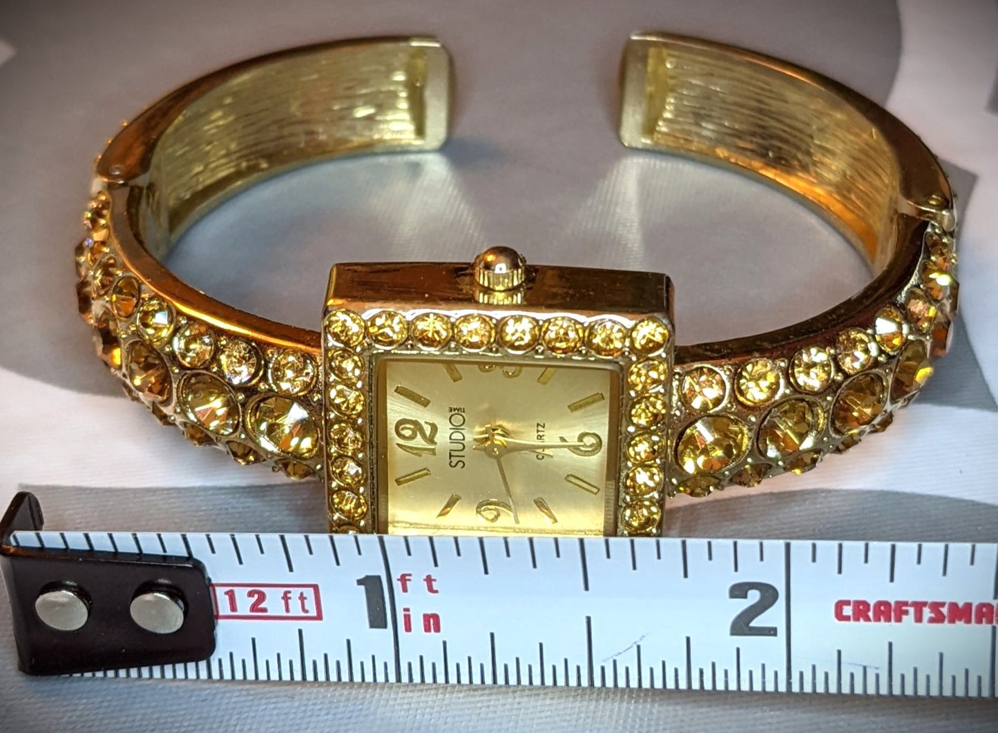 Studio Time Gold Tone Crystal Women's Cuff Watch