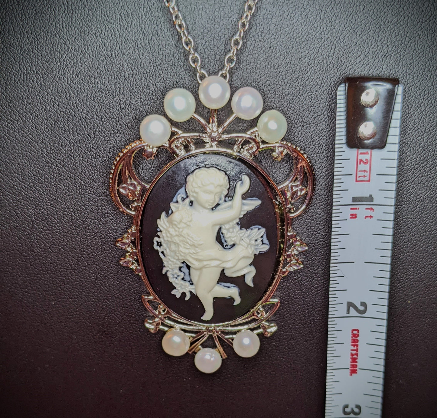 24-Inch-Long Stainless-Steel Necklace with Cameo Style Cherub Pendant