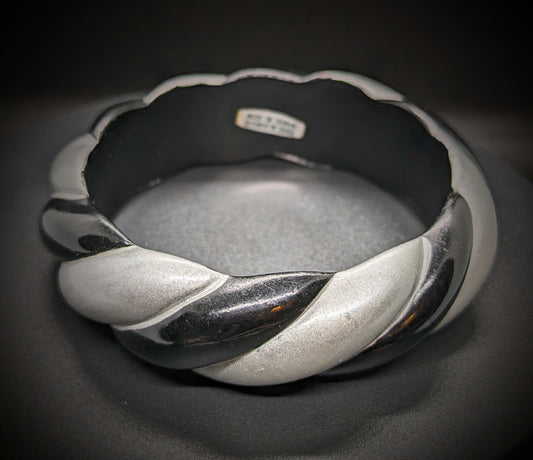 Vintage Gray and Black Bangle Twisted Style Plastic Bracelet