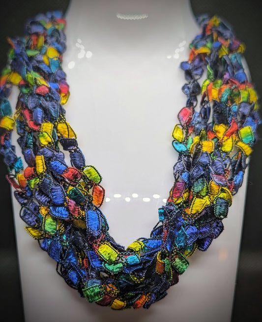 25-Inch-Long Multicolored Silk Yarn Chain Pullover Necklace