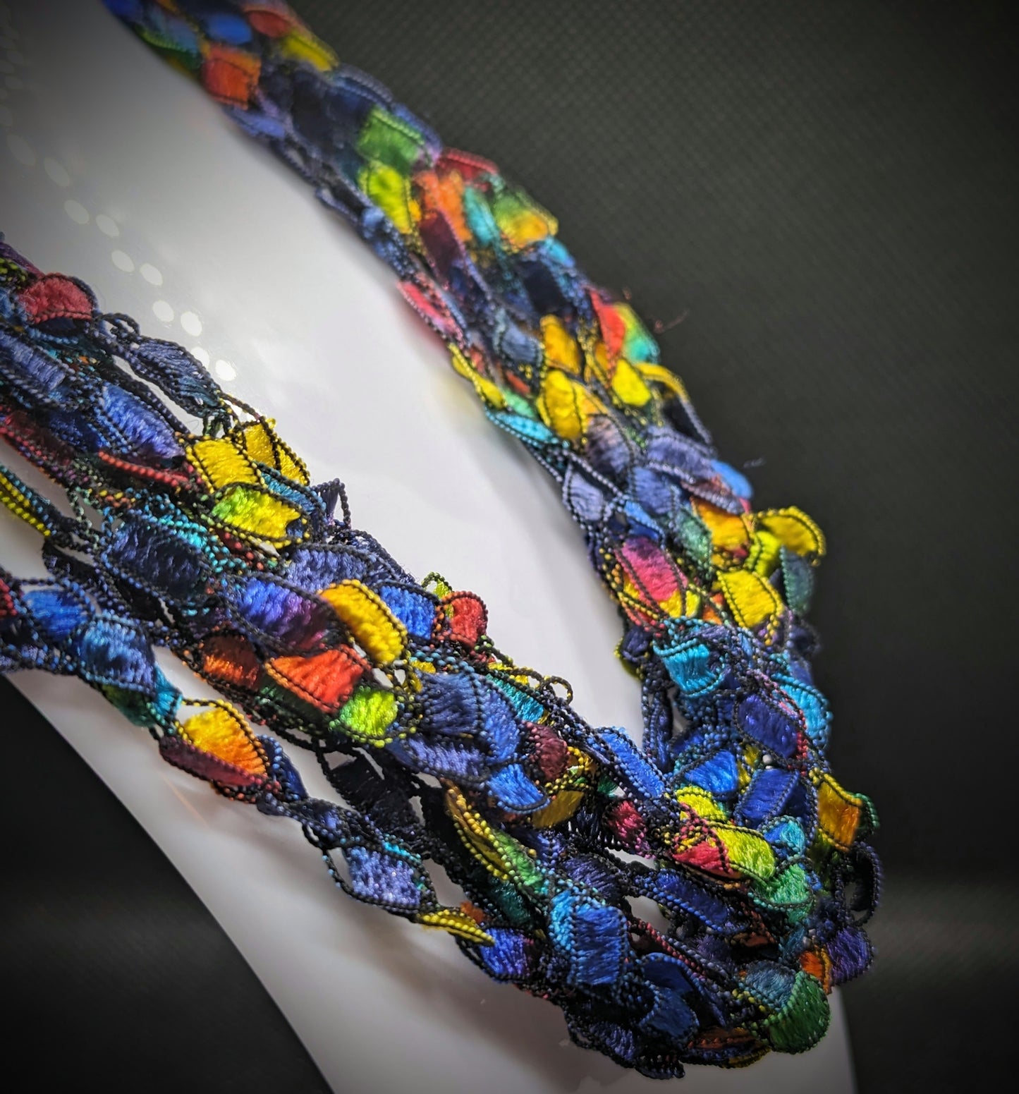 25-Inch-Long Multicolored Silk Yarn Chain Pullover Necklace