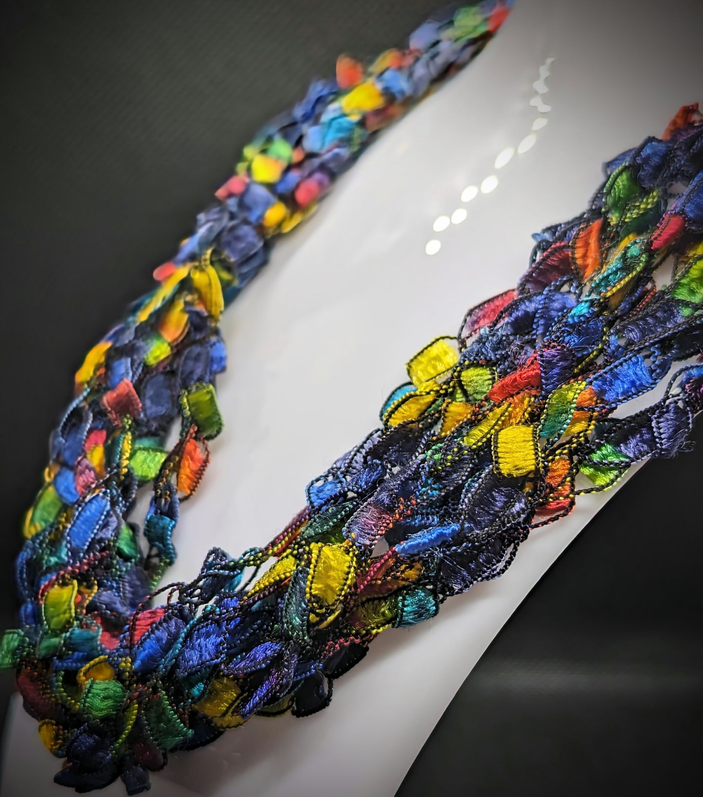 25-Inch-Long Multicolored Silk Yarn Chain Pullover Necklace