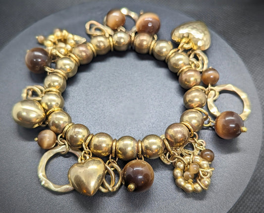 Vintage Gold Tone Beaded Stretch Charm Bracelet