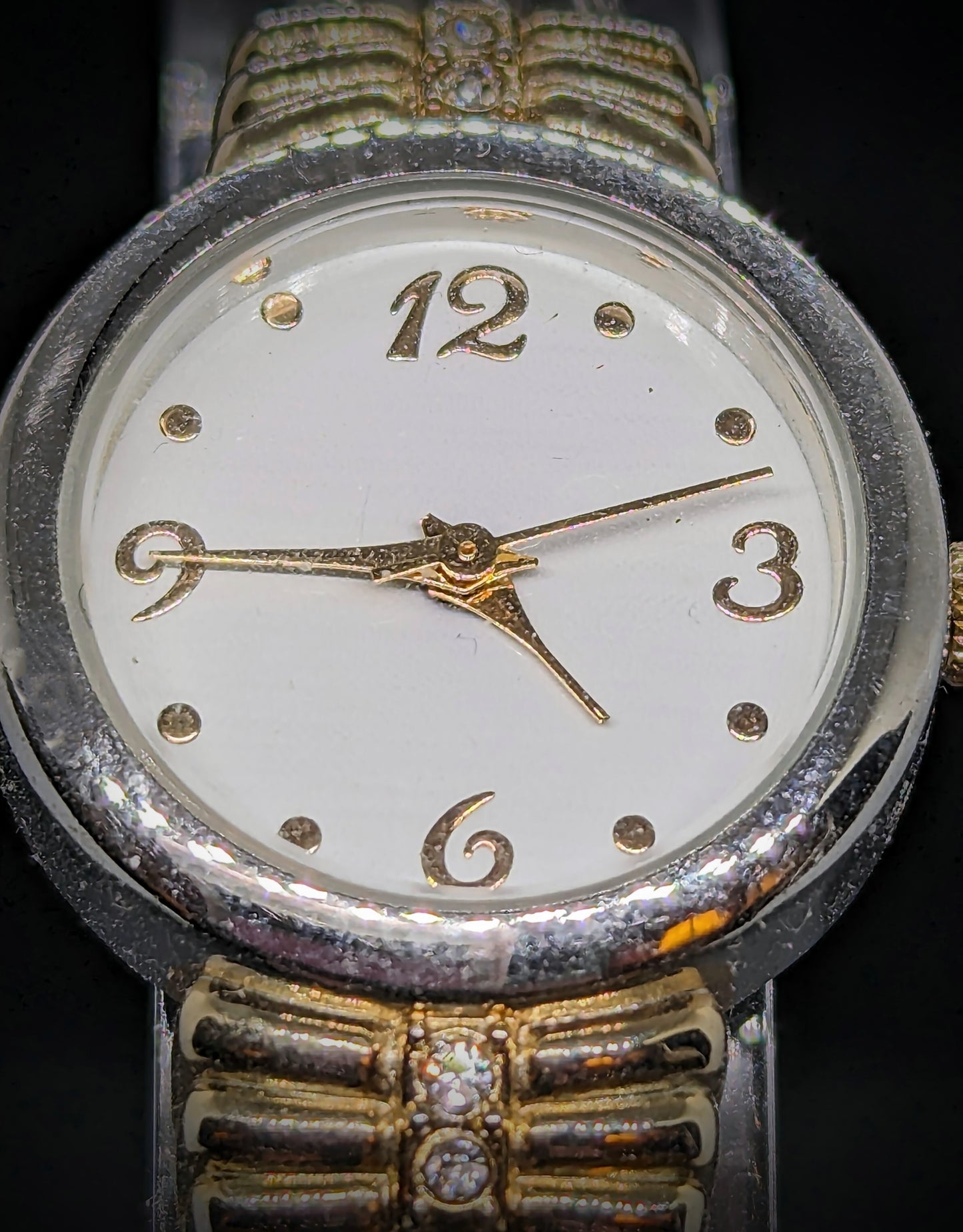 Silver and Gold Tone with Crystal Accent Women's Cuff Watch