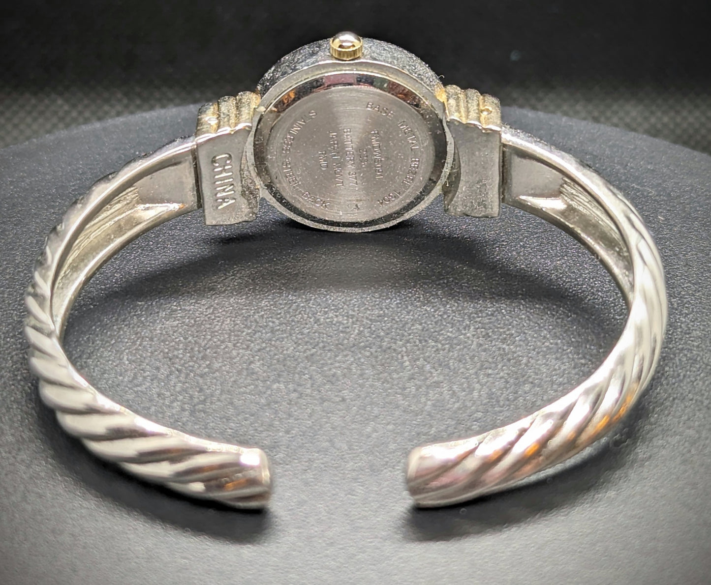 Silver and Gold Tone with Crystal Accent Women's Cuff Watch